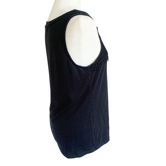 J Jill Womens Medium Black Sleeveless Knit Tank Top Lace Minimalist Cotton Blend - Picture 5 of 7